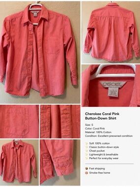 Cherokee Coral Pink Button-Down Shirt